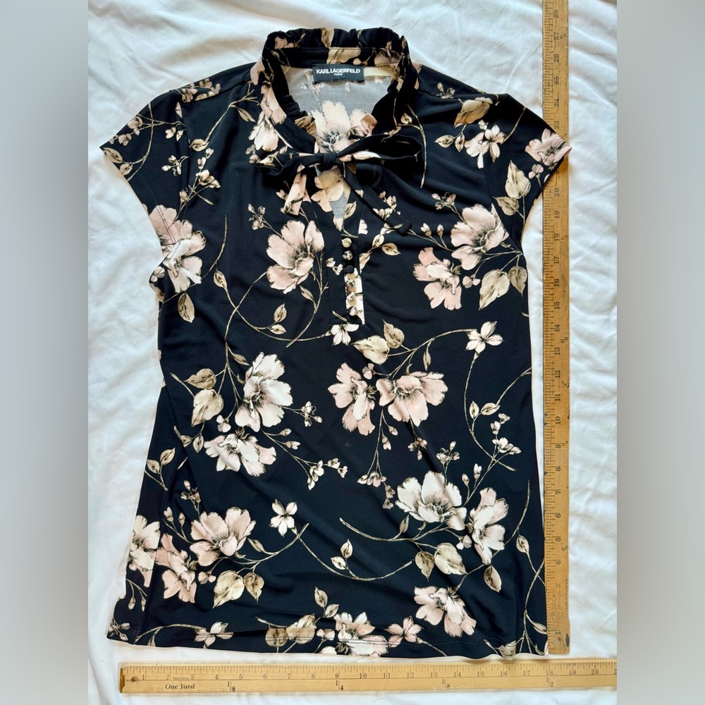 Karl Lagerfeld Black and Cream Floral Blouse
